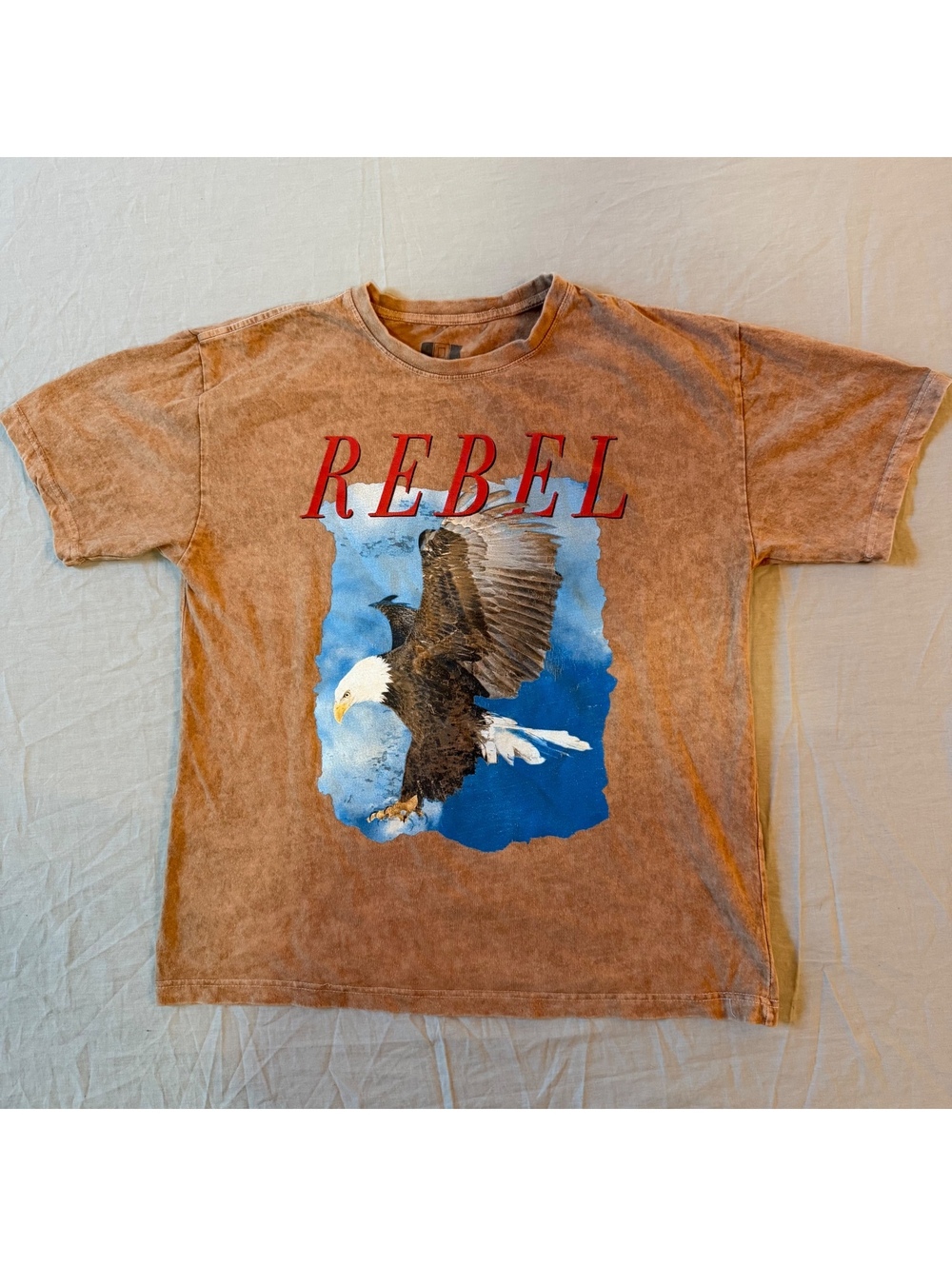 Hustle Gang Men's Large brown Acid Wash Graphic T-Shirt with Eagle Print - Very